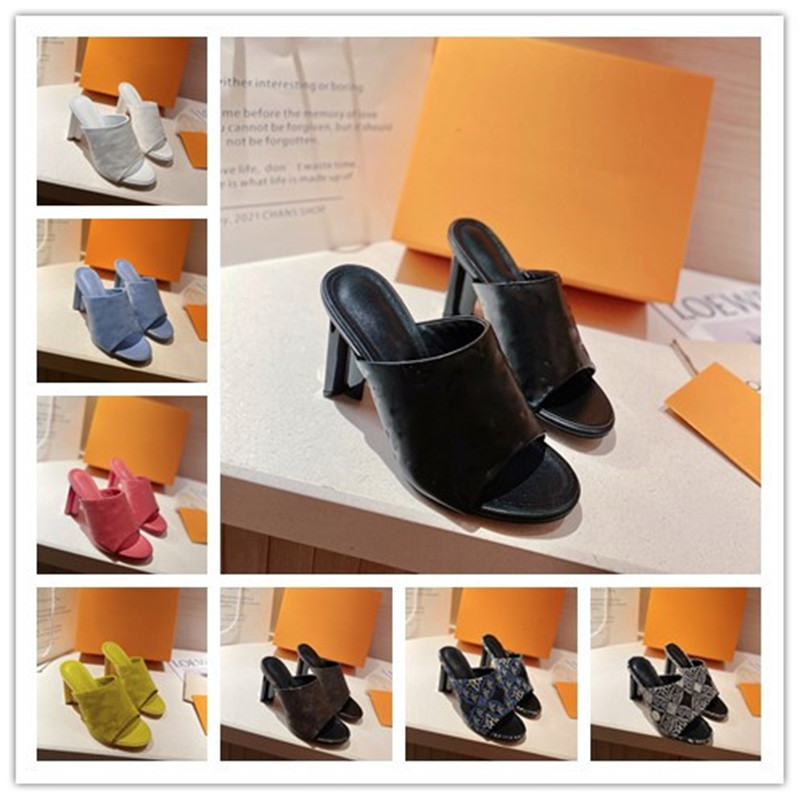 

Designer Luxury Women REVIVAL Sandals Shoes Slide Flip Flop Mule in Black Heels 8cm Real Leather With Box Dust Bag