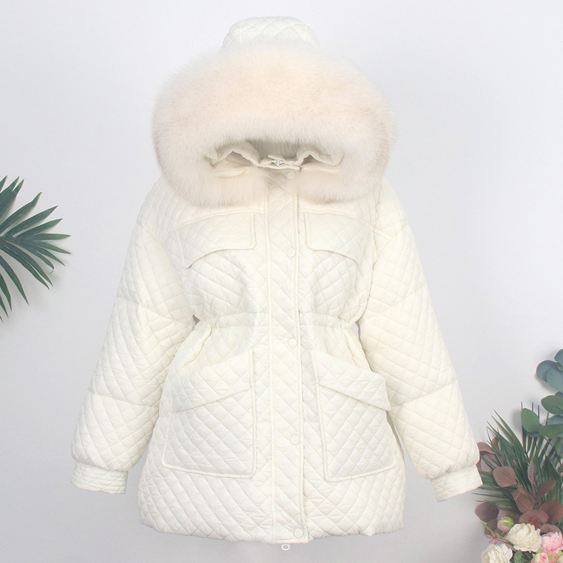 

OFTBUY 2021 New Fashion Winter Jacket Women Real Natural Fox Fur Collar Hooded 90% White Duck Down Coat Warm Loose Outerwear, Black