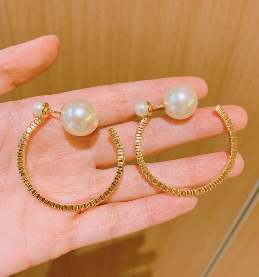 

Fashion Designer Rhinestone Gold Circle Hoop Earrings Luxury Brand Pearl Ball Stud Earring Have Stamp For Women Lady Party Wedding Lovers Gi, Golden;silver