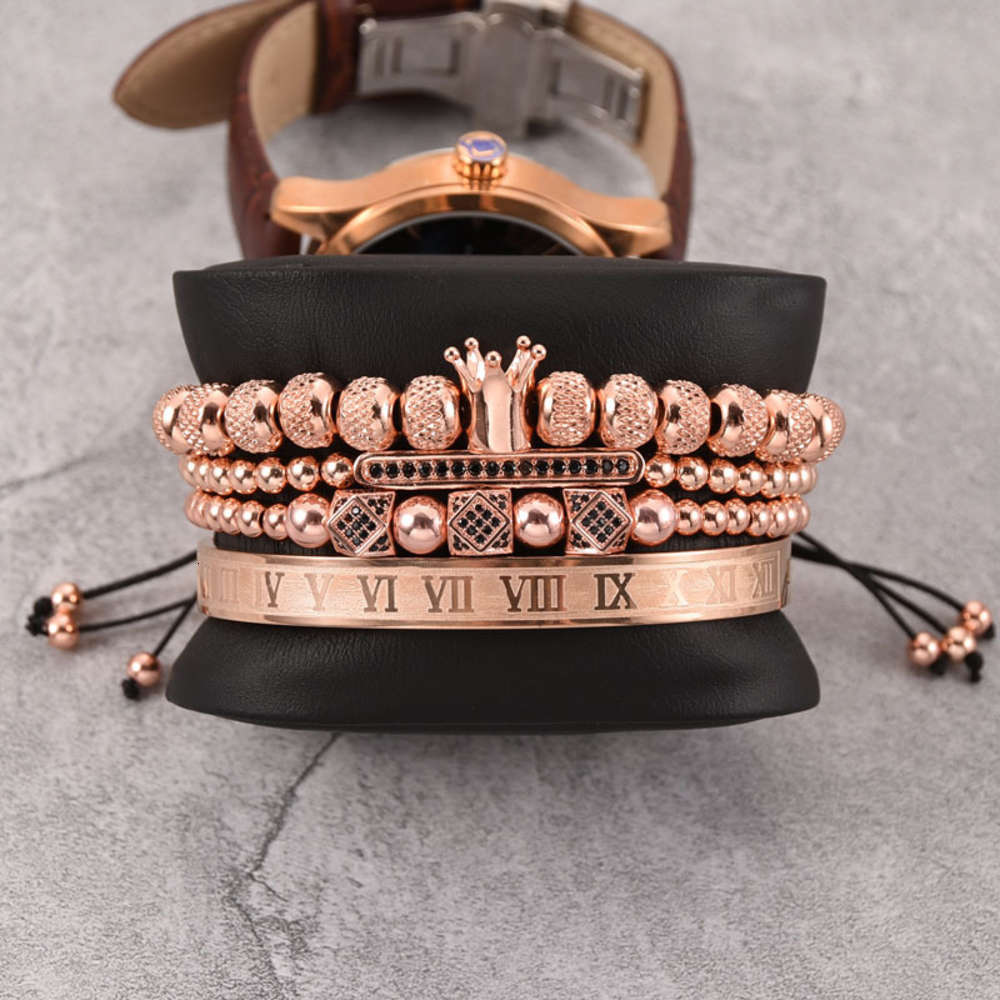 

Bracelet Set Micro inlaid zircon smooth crown braided letter stainless steel bracelet four piece