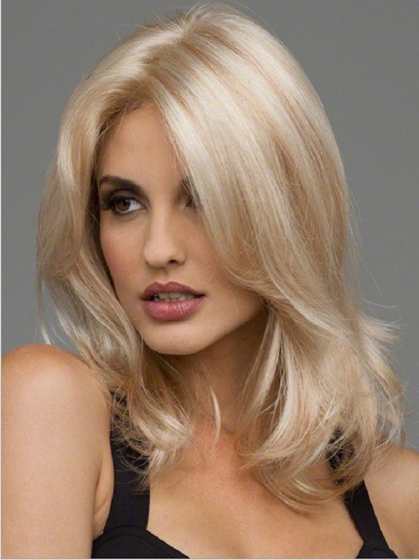 

2021 new fashion new European and American wig trend women divide into long hair temperament shaving hairstyle lolita medium long hair wigs, Gold