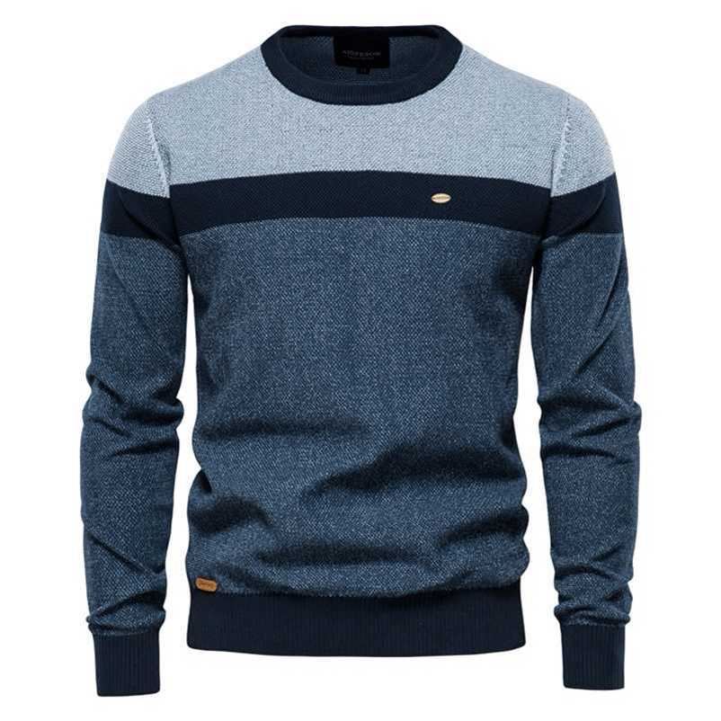 

AIOPESON Spliced Cotton Sweater Men Casual O-neck High Quality Pullover Knitted Sweaters Male Winter Brand Mens Sweaters 211109, Orange