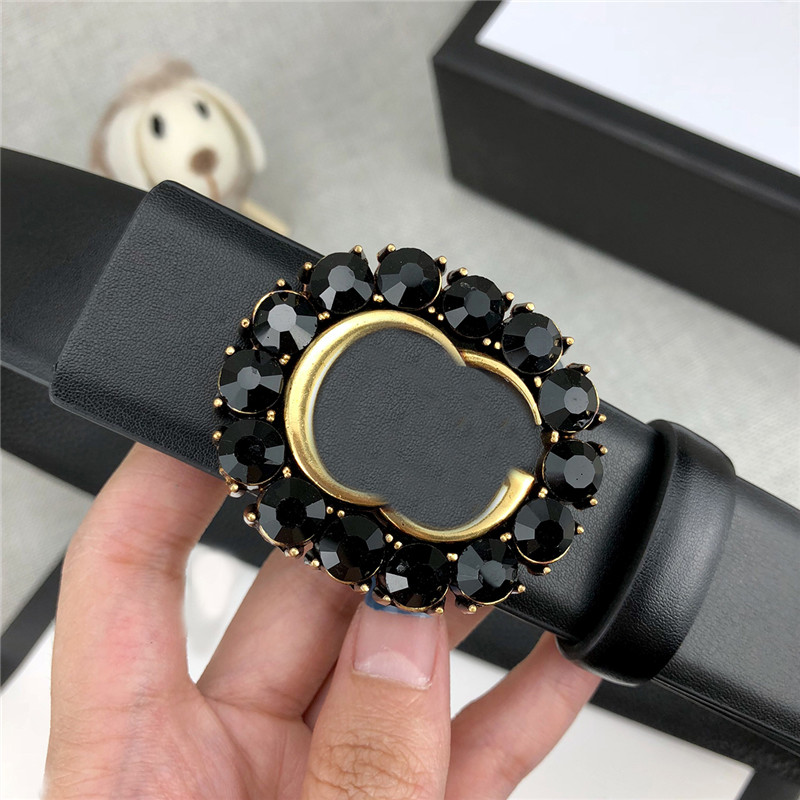 

Rhinestone Belt Genuine Leather Black Brown Men Women Large Buckle width 3.4cm Top Quality with Boxes ZSB3607g40