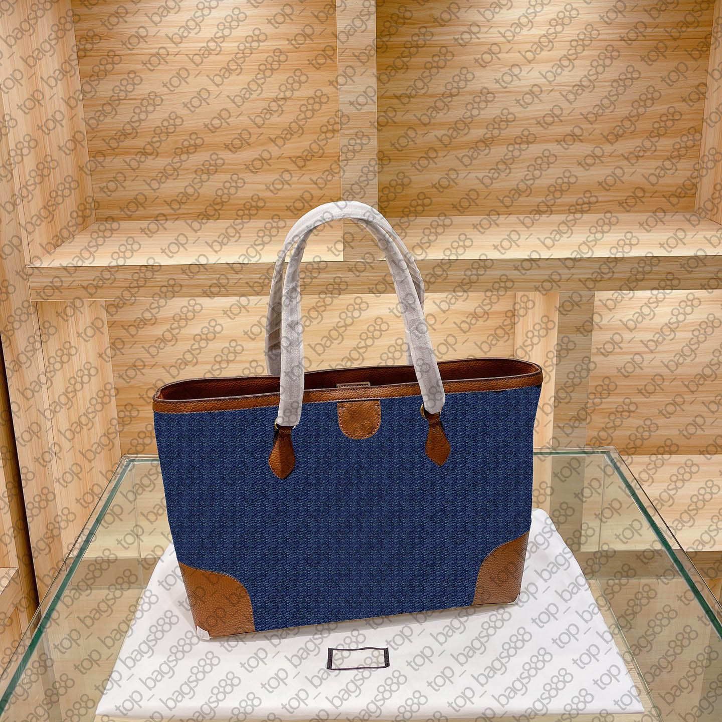 

Luxury designer brand women denim large tote shopping bag classic ivory white letter print ophid1a brown cowhide leather handle handbags shoulder bags, Denim 38cm