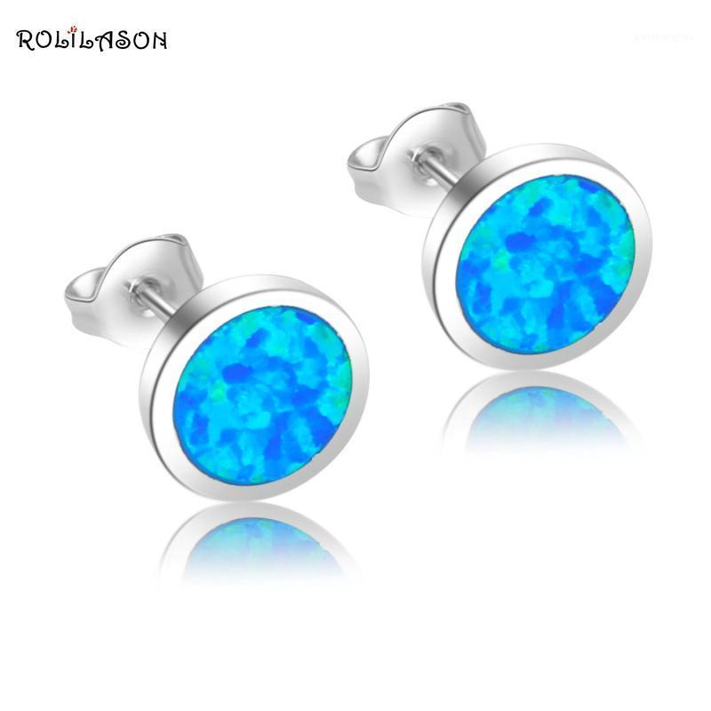

Blue Fire Opal Silver Stamped Stud Earrings Mother's Day Gift Party For Women Wholesale & Retail Fashion Jewelry OE524, Golden;silver