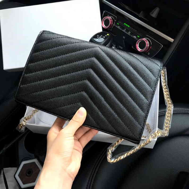 

Wallets Designer Shoulder Bag Coin Purse Clutch handbags square fat chain genuine leather ladies handbag large capacity high quality stitched messenger, Black black chain (caviar)