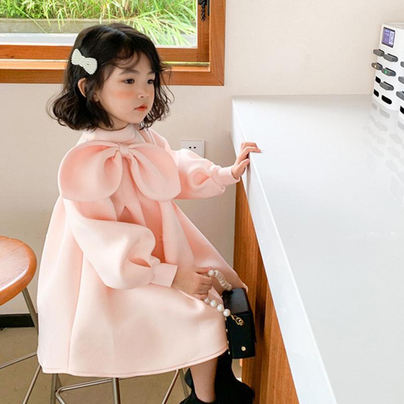 

Girl's Dresses 2022 Girls Spring Dress Long Sleeve Pink Color Unique Design Princess With Bow Children Sweet Clothes For Baby Girl, Red;yellow