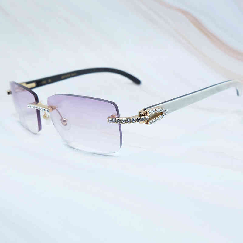 

Factory Direct Price Iced Out Men Luxury Cubic Zircon Buffalo Horn Sun Rimless Rhinestone Shades Eyewear Gafas Sol