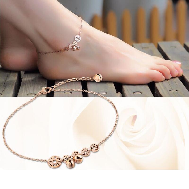 

Anklets Five Ancient Chinese Coins Little Bell Anklet Titanium Steel Jewelry Women Girl Lover Barefoot Fashion Foot Chain, Red;blue