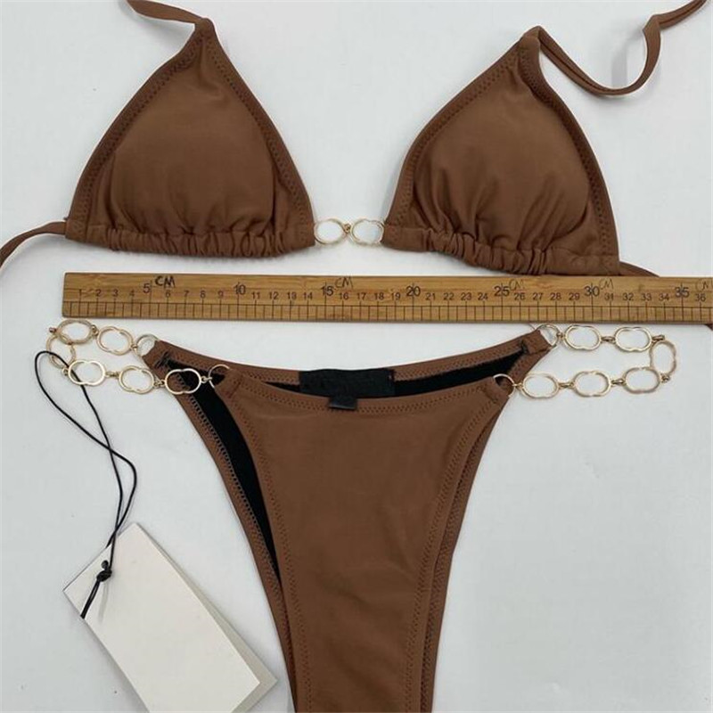 

Summer Sexy Chain Swimsuit Classic Letter Women Strip Bikini Holiday Two Pieces Adjustable Girls Beach Wear, #1 /without box