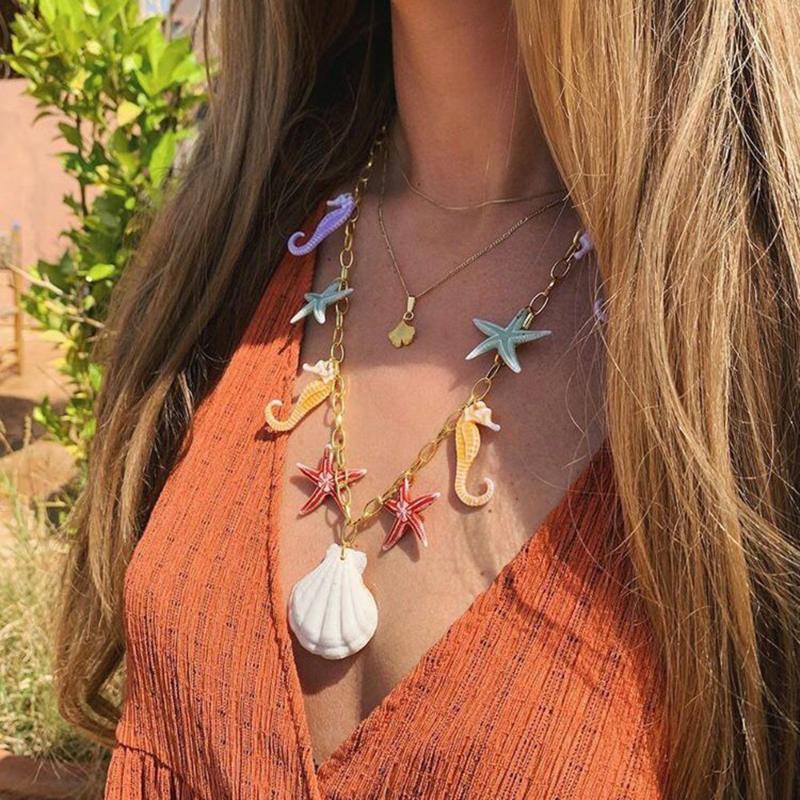 

Pendant Necklaces Bohemian Shell Starfish Summer Beach Necklace Fashion Design Sea Animal Jewelry Gift For Women Party