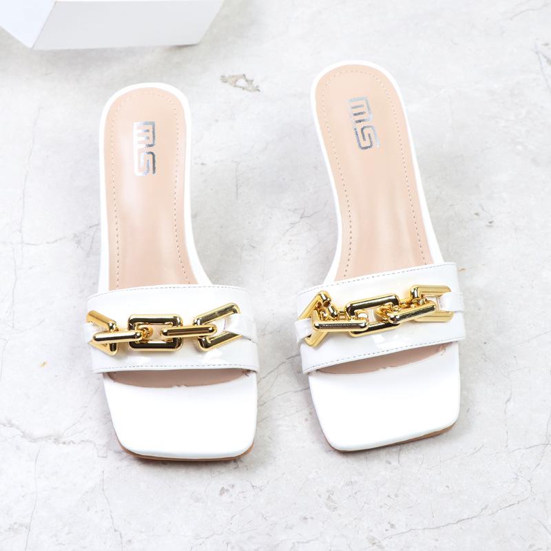 

Dress Shoes Kalsooni 2021 Summer Women Sandals Casual Simple Metal Decoration Open-toe One Line Slippers, Black