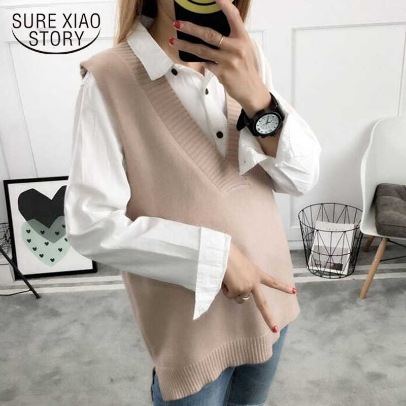 

Spring Winter Korean Loose Sweater Vest Women Vintage Knitted Vest Women's Sweater V-neck Sleeveless Sweater Chic 11810 210527, Dark brown