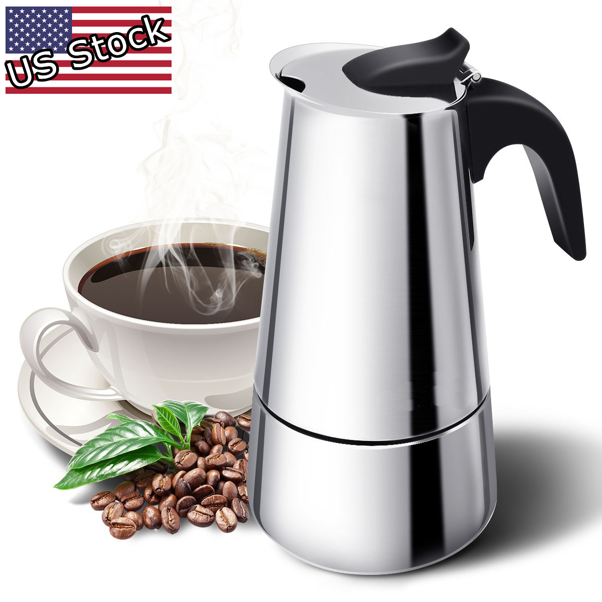 

9 Cup Espresso Percolator Coffee Stovetop Maker 15oz Mocha Latte Pot Stove 450ml Capacity