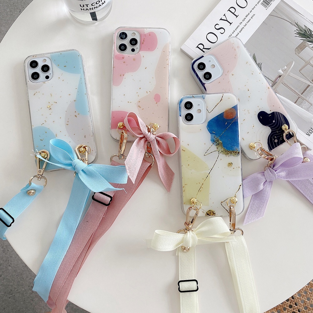 

Phone protective cases Precision hole for iPhone 7 8 Plus X XR XS 11 12 Pro Max Pure style Bow crossbody design back cover shell soft TPU pr