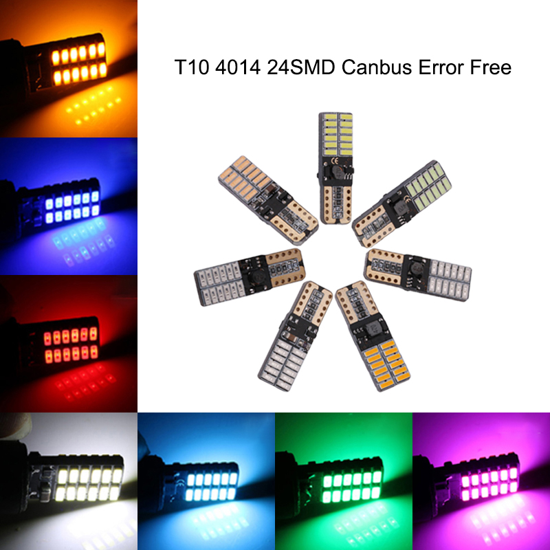 

50Pcs T10 W5W 4014 24SMD LED Car Bulbs Canbus Error Free For 192 168 194 2825 Clearance Lamps Reading License Plate Lights 12V