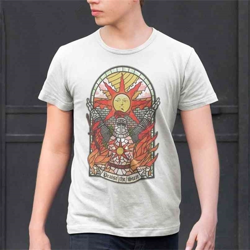 

Men's Dark Souls 3 Church of the Sun T-Shirt Praise Youth Tees Cotton T Shirt Fashion Clothing 210512, Gray