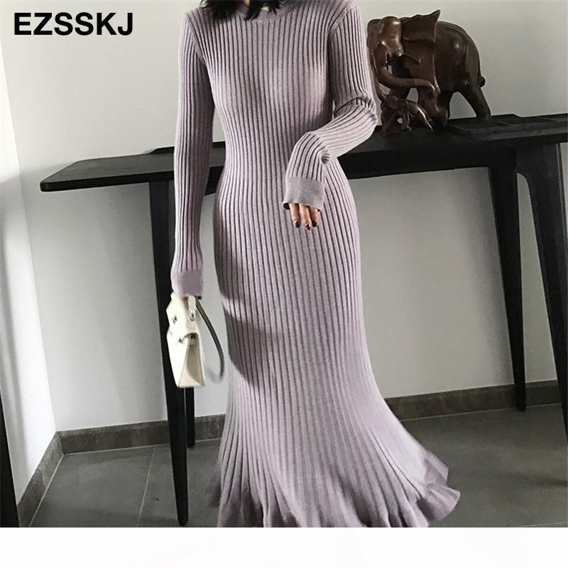 

autumn winter thick mermaid maxi sweater dress women o-neck long sweater dress elegant female a-line slim sexy knit dress 200924, Lavender