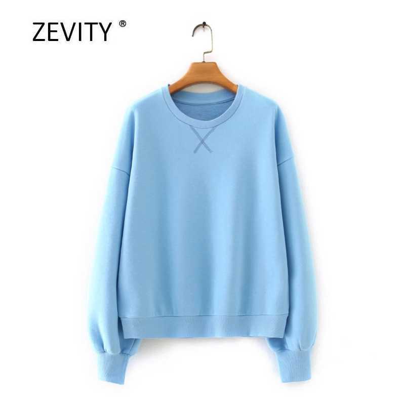 

Zevity Women simply solid color lantern sleeve casual sweatshirts female basic o nec knitted hoodies chic pullover tops S318 210603, Xz s318z
