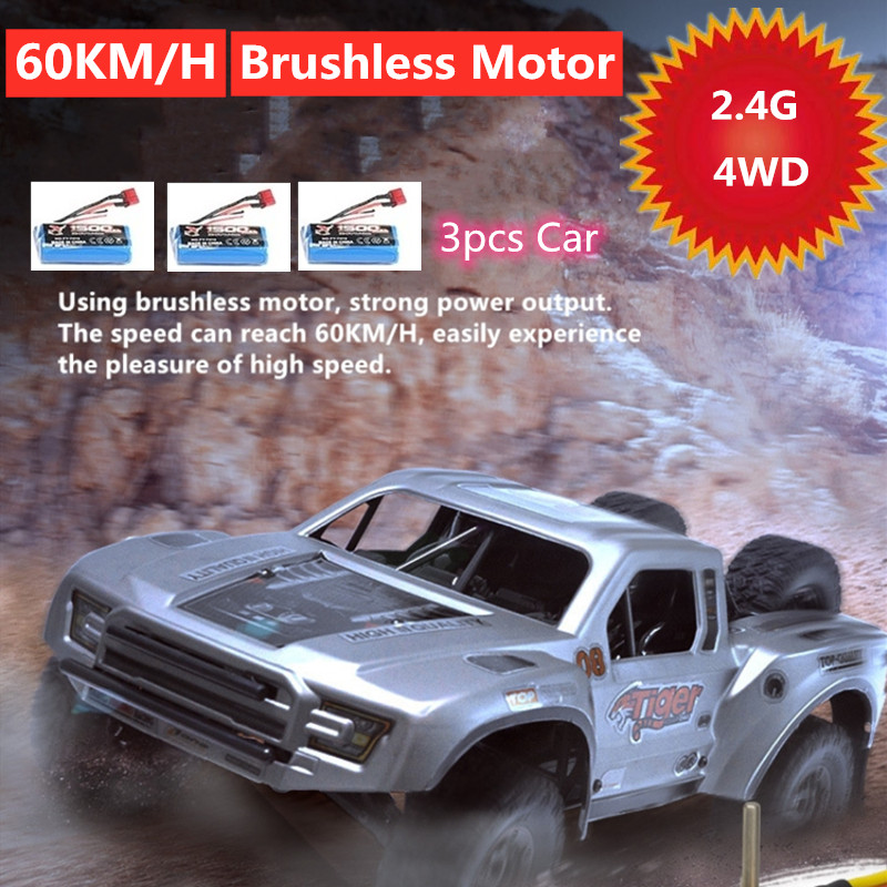 

60KM/H High Speed Professional Car 4WD 2.4Ghz Remote Control RC Racing Drift Brushless Motor 3pcs Battery Desert Off-road Truck