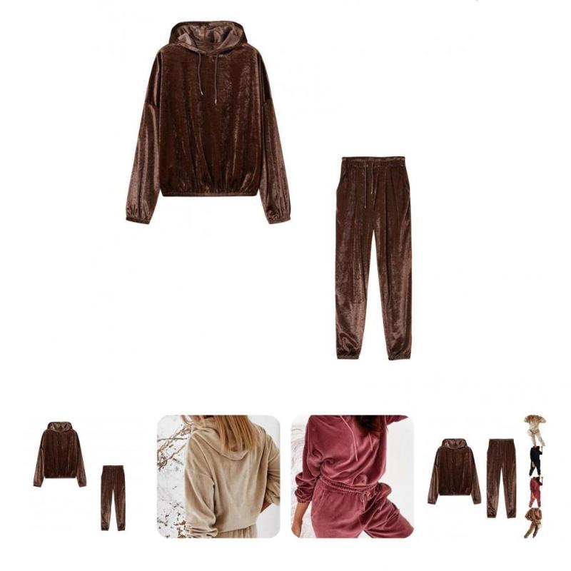 

Women' Two Piece Pants Ankle Tight Autumn Winter Thick Pure Color Sweatshirt Sweatpants For Running, Brown