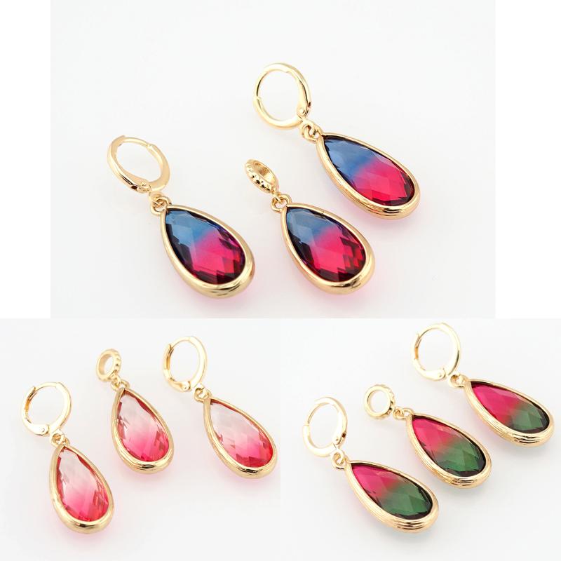 

Earrings & Necklace 14K Gold Plate Women Party Gift Bi-tourmaline Crystal Wedding Prom Bridal Jewelry Set JP001, Silver