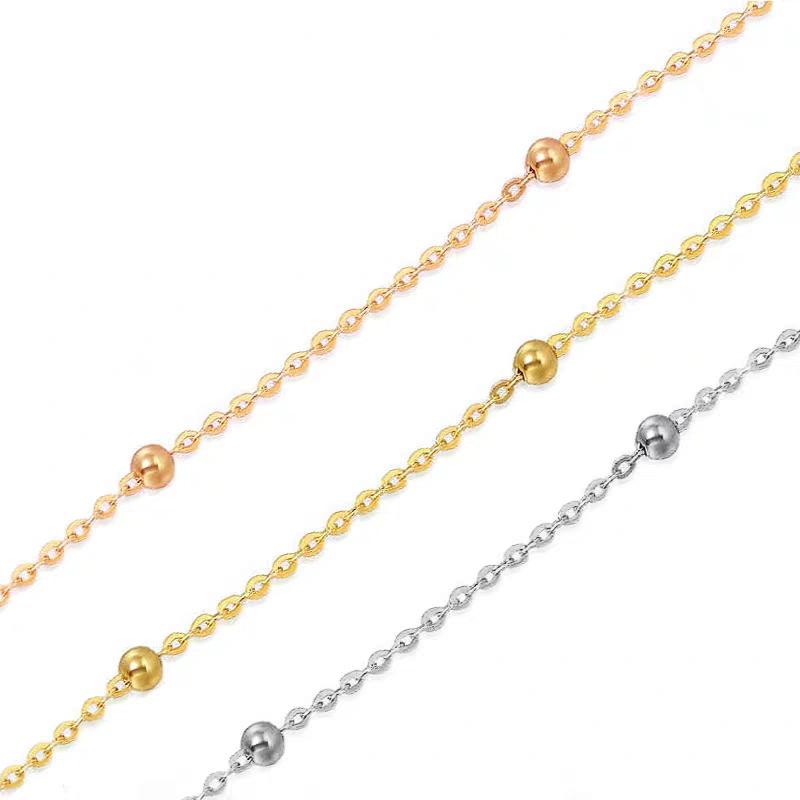 

Real 18K Gold Necklace Jewelry Fine Pendant Chain Pure AU750 Yellow Round Ball For Women Wedding Gift X500 Chains