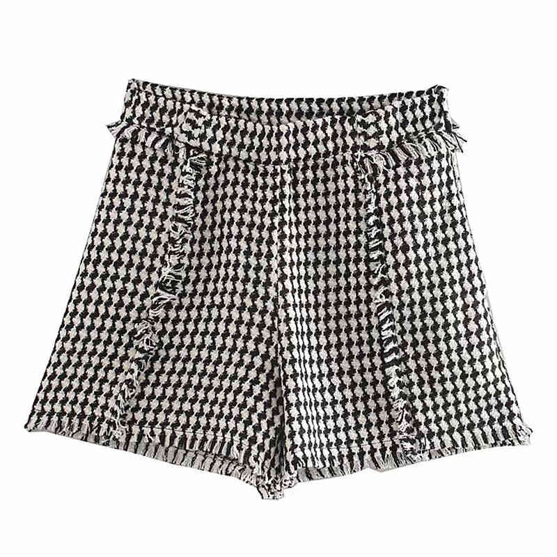 

Fashion Women Tweed Tassel Shorts Female Straight Plaid Short Pants Elegant Ladies Chic Shorts 210520, As pic