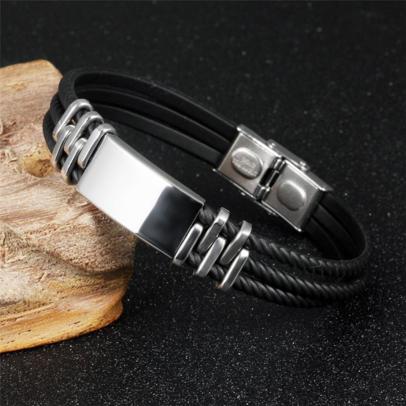 

Charm Bracelets Arrival Personalized Stainless Steel Genuine Silicone Black Color Braid Rope Bracelet Men Fashion Trendy Jewelry