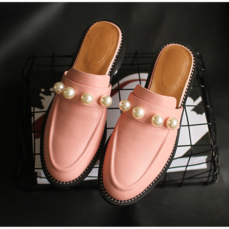 

2021 classic fashion designer slippers luxury women's sandal metal chain Genuine Leather Flat Shoes Size heel height 4cm 35-40, Pink