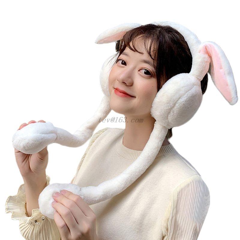 

Berets Winter Women Girl Warm Ears Movable Plush Earmuffs Cute Head Wear Warmer For Lady