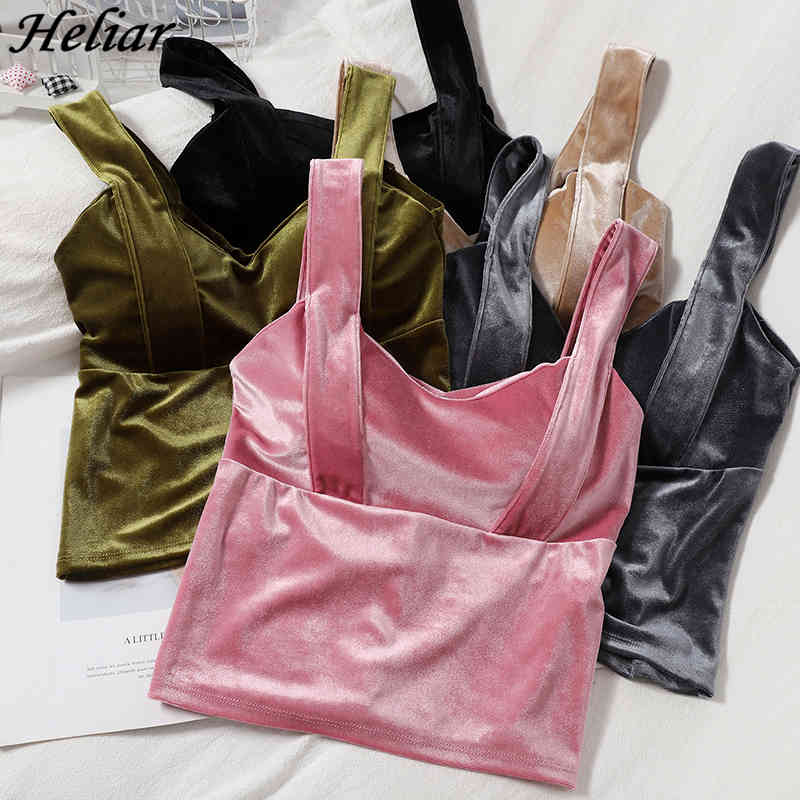 

Vintage Winter Velvet Crop Top Women Sexy V Neck Camisole Elegant Ladies Backless Pink Tank Bra s 210518, Grey
