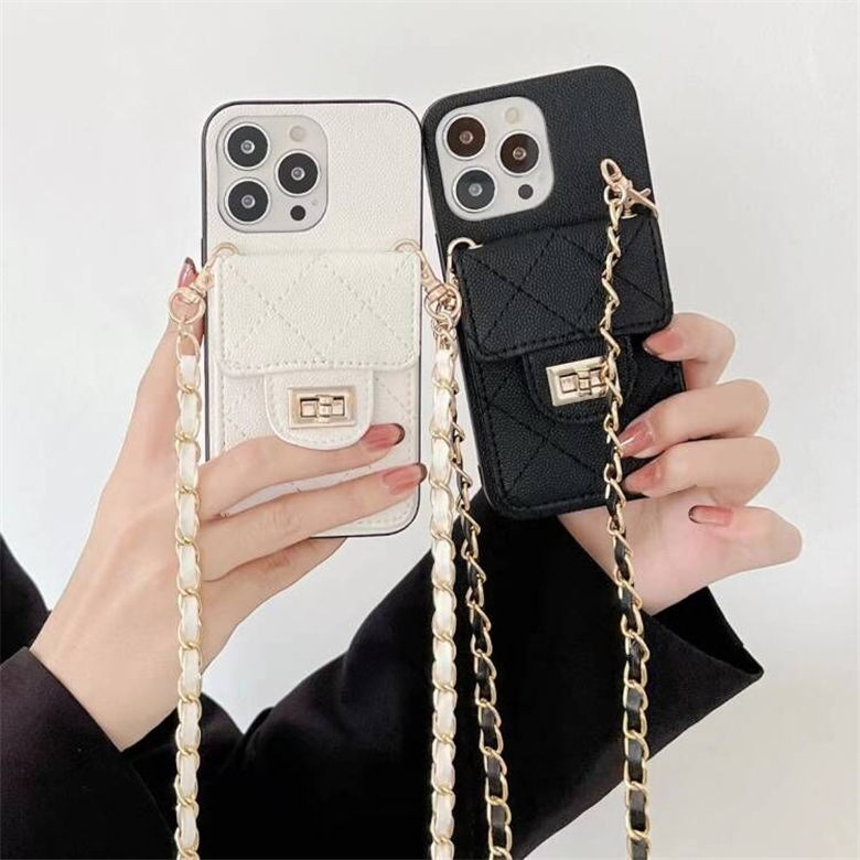 

Crossbody Chain Plaid Print Leather Case for iPhone 13 12 11 Pro Max XR XS 7 8 Plus Plating Buckle Lock Full Protective Soft Card Slot Walle