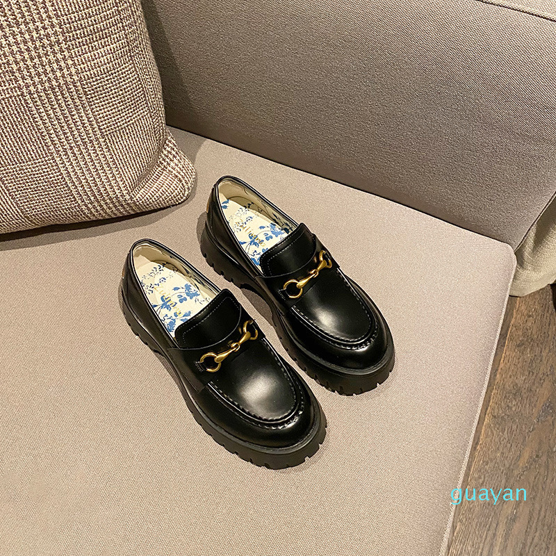 

2021 autumn horsebit loafer shoes net celebrity with bee small leather shoes platform platform women's shoes LJ201, Black