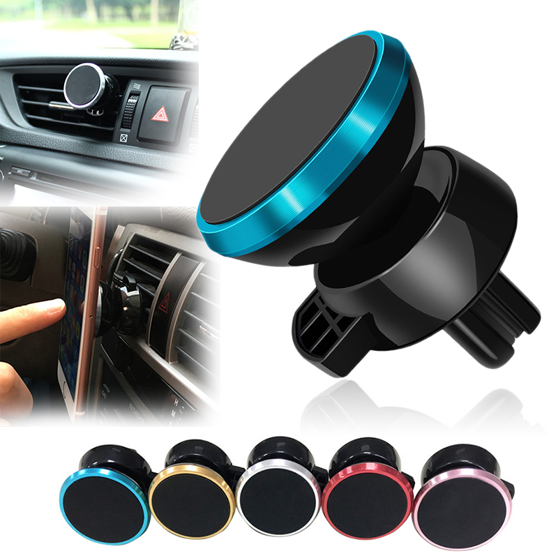 

360 Degree Rotate Metal Magnetic Mobile Mount Mini Car Phone Holder Strong Suction Air Vent Bracket Stand, Silver