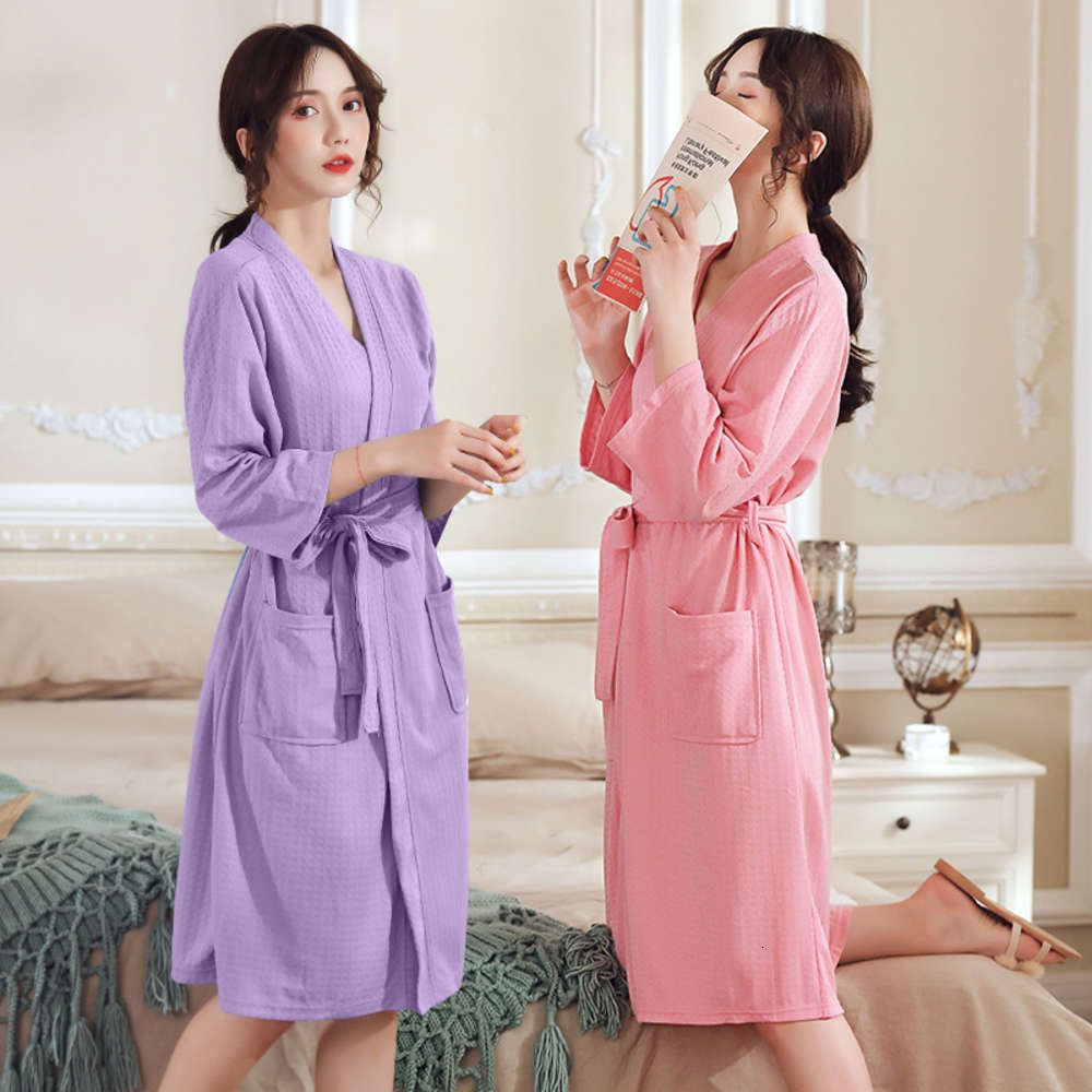 

Summer thin bathrobe men's and women's couple's medium length water absorption quick drying spring summer pajamas home