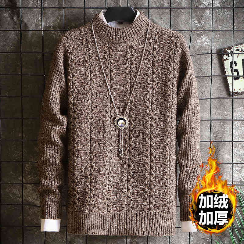 

sweater knit autumn and winter fashion men's thickened round neck pullover plush youth bottomed, White;black