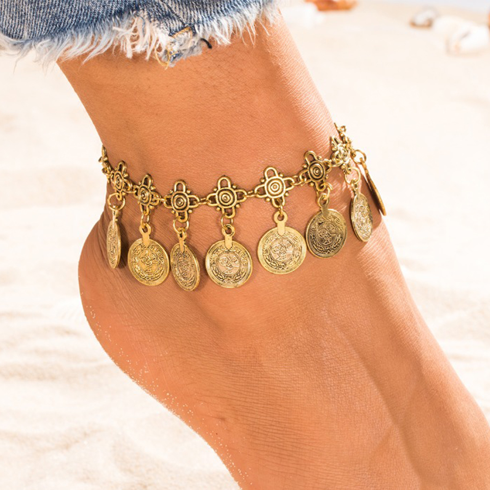 

Silver Color Bohemian Metal Tassel Anklet Luxury Charm Coin Ankle Bracelet For Women Jewelry Summer Style
