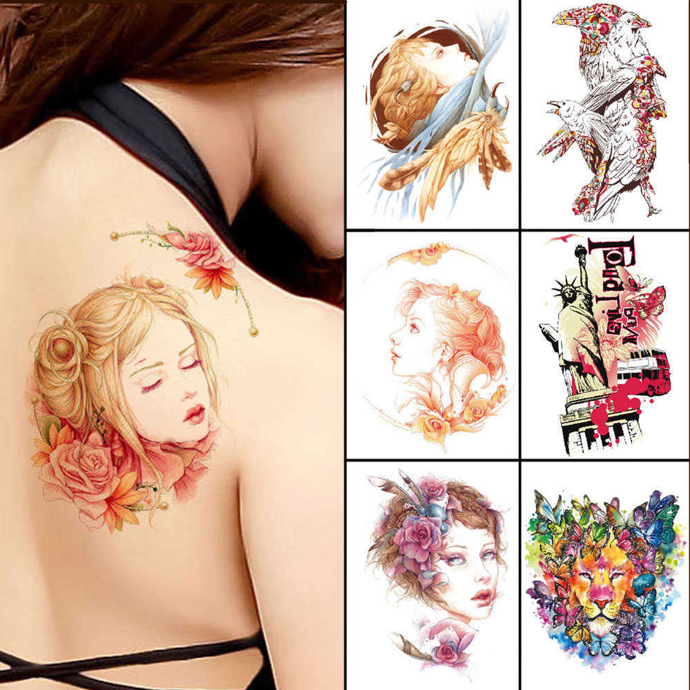 

Waterproof body art Fake Watercolor flowers cartoon character animal Temporary tattoo sticker for woman Arm thigh