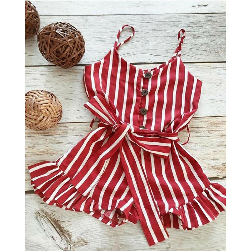 

Clothing Sets 3-8Y Summer Fashion Toddler Kids Baby Girl Clothes Sleeveless Striped Strap Mini Romper Outfit Chiffon Jumpsuit, White