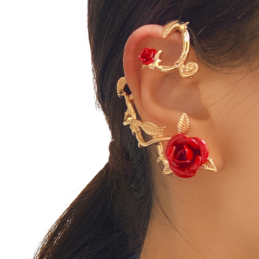 

Big Rose Flower Cuff Clip Earrings for Women Romantic Metal Plant Cartilage Earcuffs Crawler Earrings Wedding Ear Wrap Jewelry