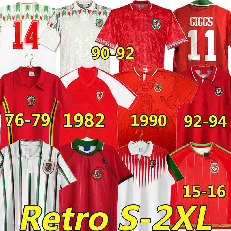

Giggs 1976 79 82 90 92 93 94 95 96 98 15 16 Wales Retro Soccer Jerseys BALE Hughes Saunders Rush Boden Speed vintage classic football shirts uniforms, Wales 1990-92 away