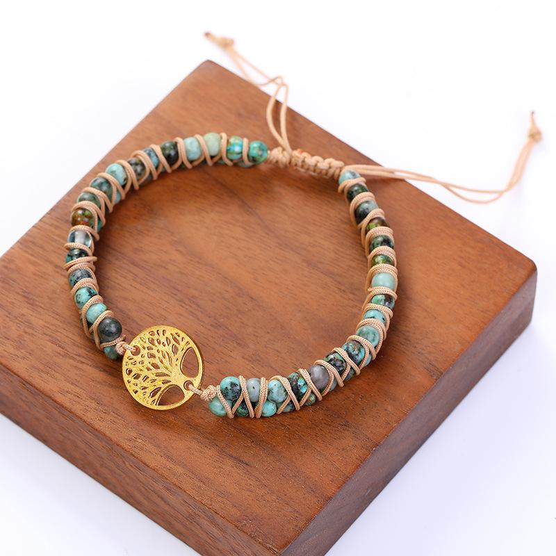 

Charm Bracelets Tree Boho Couples African Turquoises String Braided Yoga Friendship Lover Men Bracelet, Golden;silver