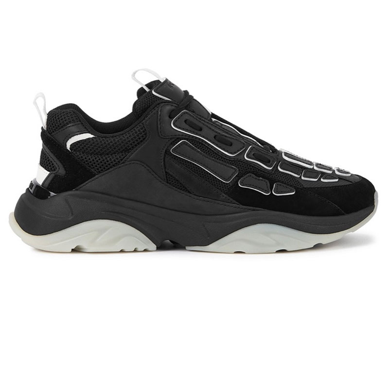 

Mens Black Bone Runner Designer shoes Inspired by sports sneakers 35-46 Metallic stamped logo at front tongue Hand-cut and sewn classic skeleton leather appliques, 11