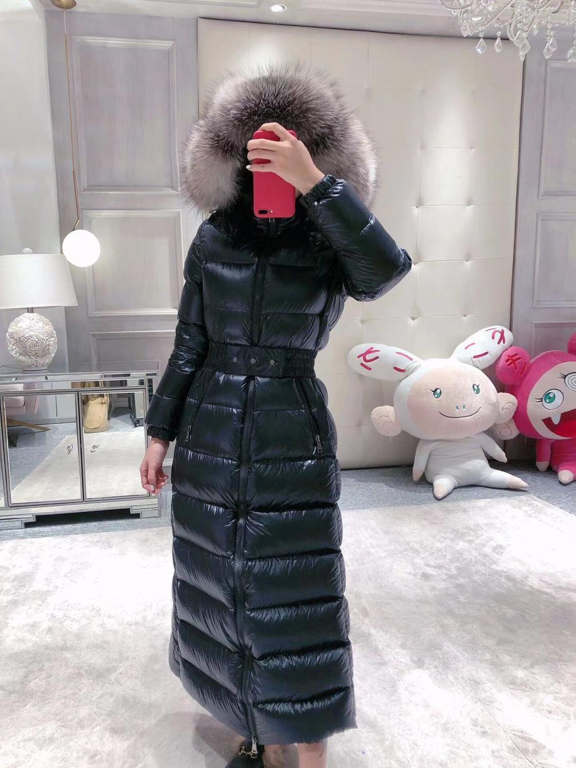 

Women's Down & Parkas long down jacket with real fur collar and white duck in winter ZWXE, Black