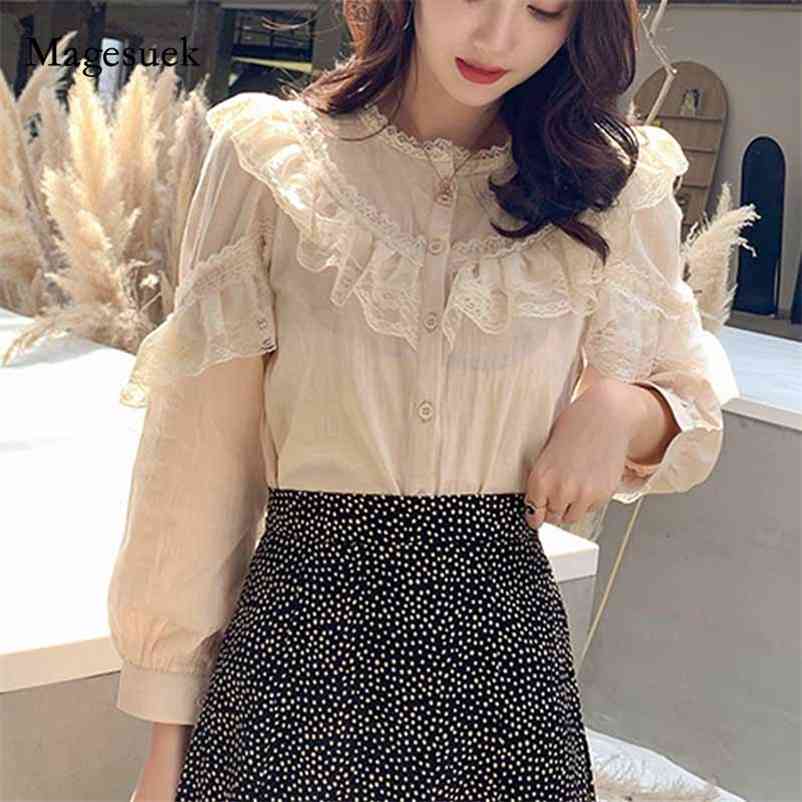 

Solid Stand Collar Ladies Lace Tops and Blouses Cotton Linen Blouse Button Cardigan Women Shirts Blusas Feminine 8049 50 210518, Apricot