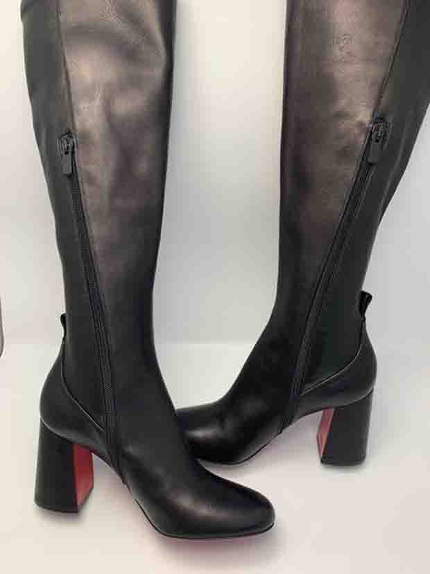 

Fashion Women's Tall boot red bottom booties Woman Black Soft sheepskin leathers Kronobotte Knee-high Leather Boots chunky reds sole high heels with zippers