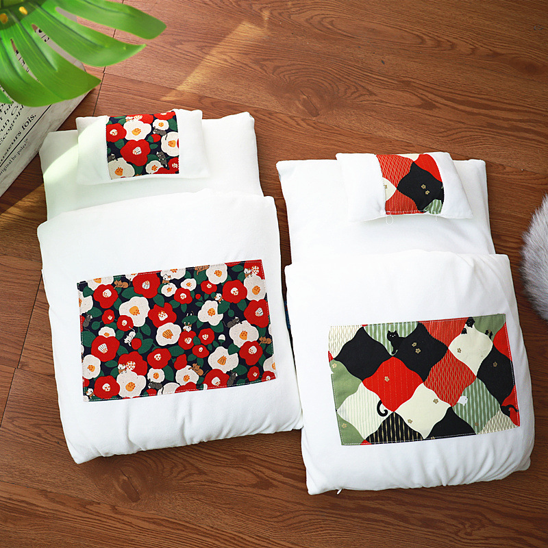 

Cat Seeping Bag Cudde Cave Bed Dog Beds Winter Sef-Warming Pet House with Piow Japanese Futon for Puppy Sma Kitten Dogs