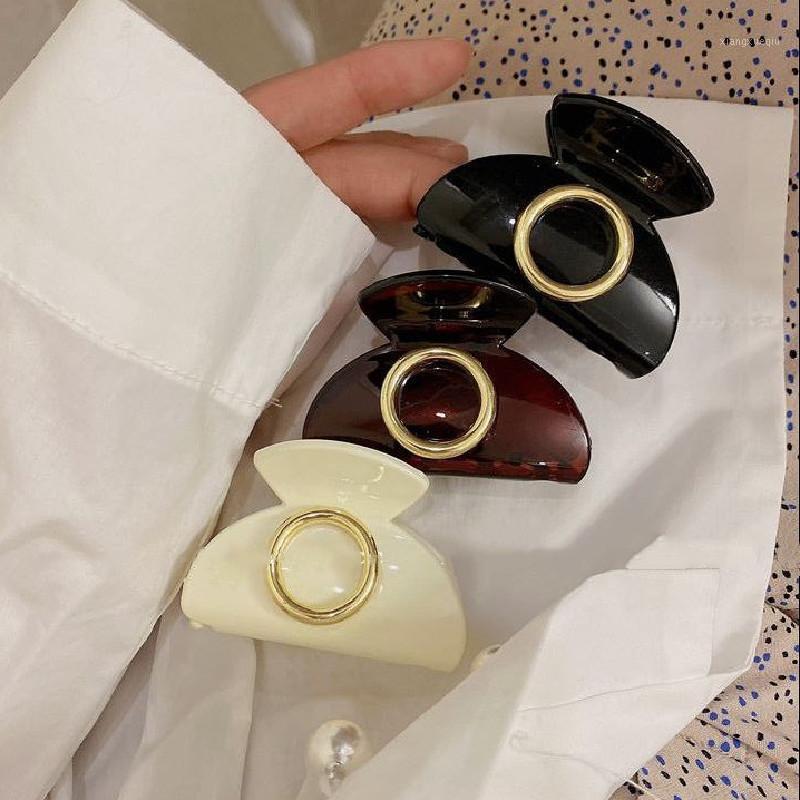 

Korea Retro Black White Acrylic Circular Hair Clips Irregular Geometric Brown Transparent Semicircular Claw For Women & Barrettes, Golden;silver