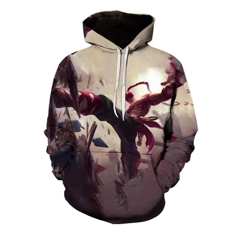 

Spring and Autumn LOL hero Li Qing pattern men's and women's hoodie funny new long-sleeved 3D animation men's and women', Black
